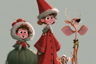 design adorable santa claus, reindeer, and snowman characters