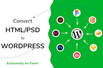 convert HTML, figma, xd, PSD, and sketch, to wordpress