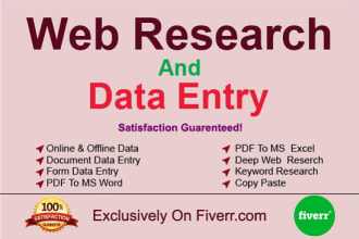 do excel work, data entry, virtual assistant, web research, data scraping