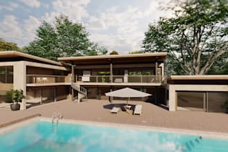 design landscape backyard terrace and 3d animation render