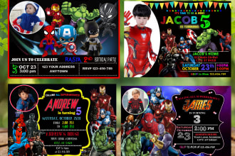 design superheroes  birthday invitation for your kids party