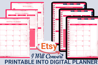 convert printable planner or journal into digital planner for etsy