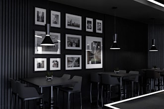 do restaurant design and renderings with dark theme