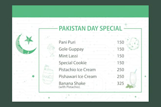 make a design of printed menu board for restaurant or cafe