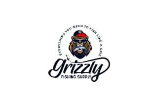 awesome grizzly fisherman logo design