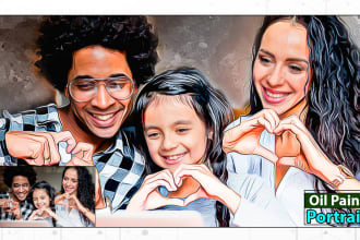 do digital oil painting portrait of couple or family image