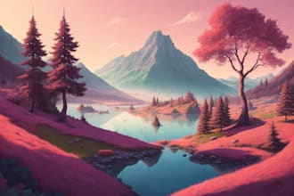 draw pixel art background, landscape, illustration
