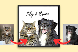 do a custom pet portrait digital art, dog portrait, cat portrait