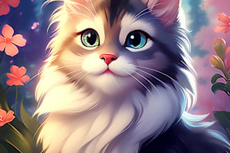 draw a beautiful cat portrait in disney cartoon style