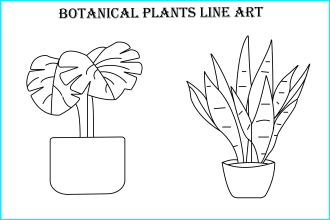 draw flowers , botanical illustration, line art of plants