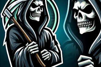 design outstanding grim reaper mascot logo for you with unlimited revision