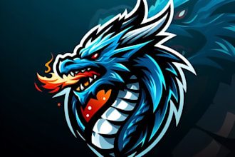 design outstanding fire blue dragon mascot logo with express delivery