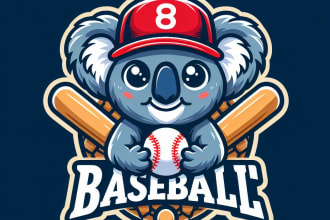 design a unique modern koala play baseball mascot logo with unlimited revision
