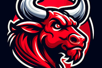 design super unique red bull head mascot logo for your company