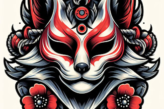do hand painted japanese fox mask mascot logo design reviews