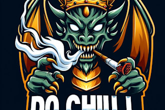 do chill dragon smoking king mascot logo