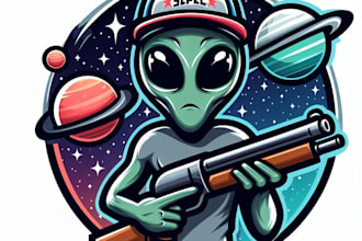do alien shooter style awesome mascot logo design