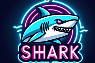 make shark neon modern mascot logo design