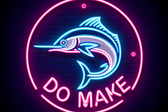 do make neon style marlin logo design