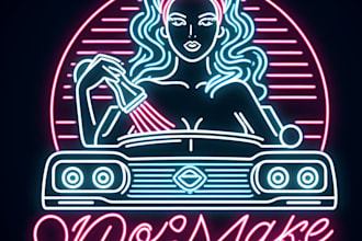 do make neon style car clasic wash girls logo design
