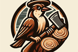 make eye catching woodcutter bird mascot logo within new concepts