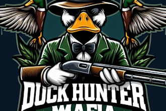 design outstanding duck hunter mascot logo in very short time
