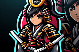design an awesome samurai gril mascot logo in very short time