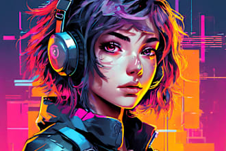 draw cyberpunk anime pop art style character illustration
