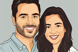 draw couple, family or group to vector cartoon portrait
