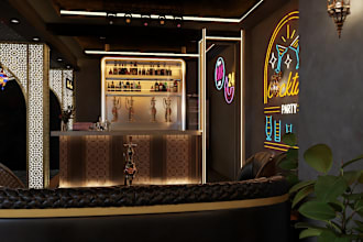 design hookah lounge, sheesha cafe 3d render design