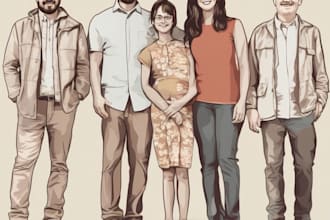 draw a vector art family portrait