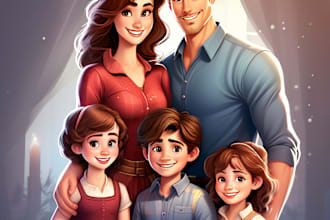 draw disney family portrait illustration