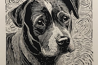 draw a pet portrait using linocut technique