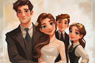 do cute personal, couple, family portrait in disney style