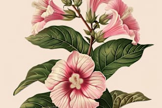 make botanical illustration of plant, flower illustration