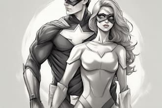 sketch an excellent couple superhero character