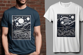 make a linocut style t shirt design for you