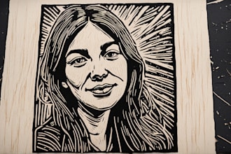 draw a custom portrait in linocut style