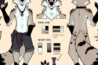 draw a furry character reference sheet fursona anthro feral illustration oc
