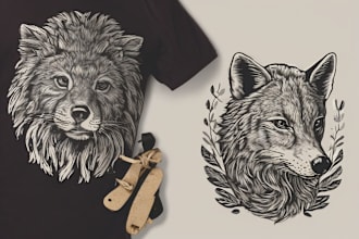 create animal linocut tshirt design for brands