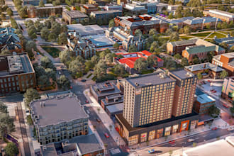 make 3d exterior photorealistic aerial renders
