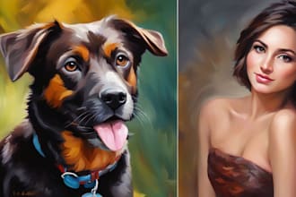 draw digital painting oil portrait pet art of photo