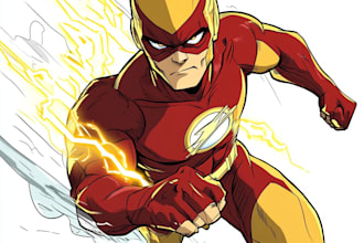 do a male superhero cartoon character in any style