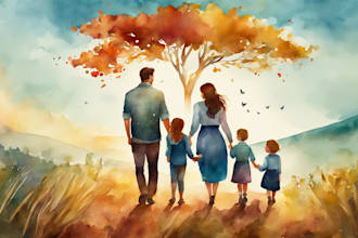create hard watercolor oil family portrait illustration