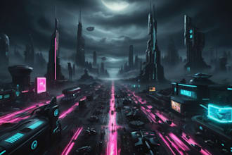 do cyberpunk scifi futuristic city no ai use