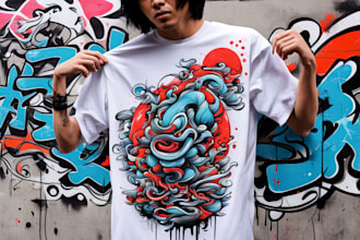 draw t shirt design on graffiti art, japanese art