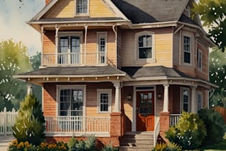 paint your home, building, or house into watercolor portrait