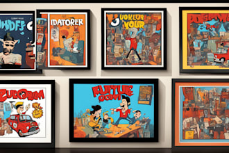 draw crazy cartoons, album cover, punk, rock, hip hop etc