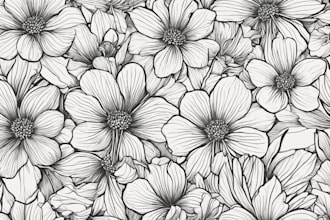 create a line art botanical illustration of flowers