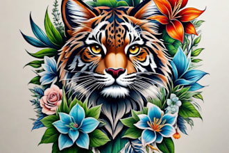 draw botanical and animal tattoo design